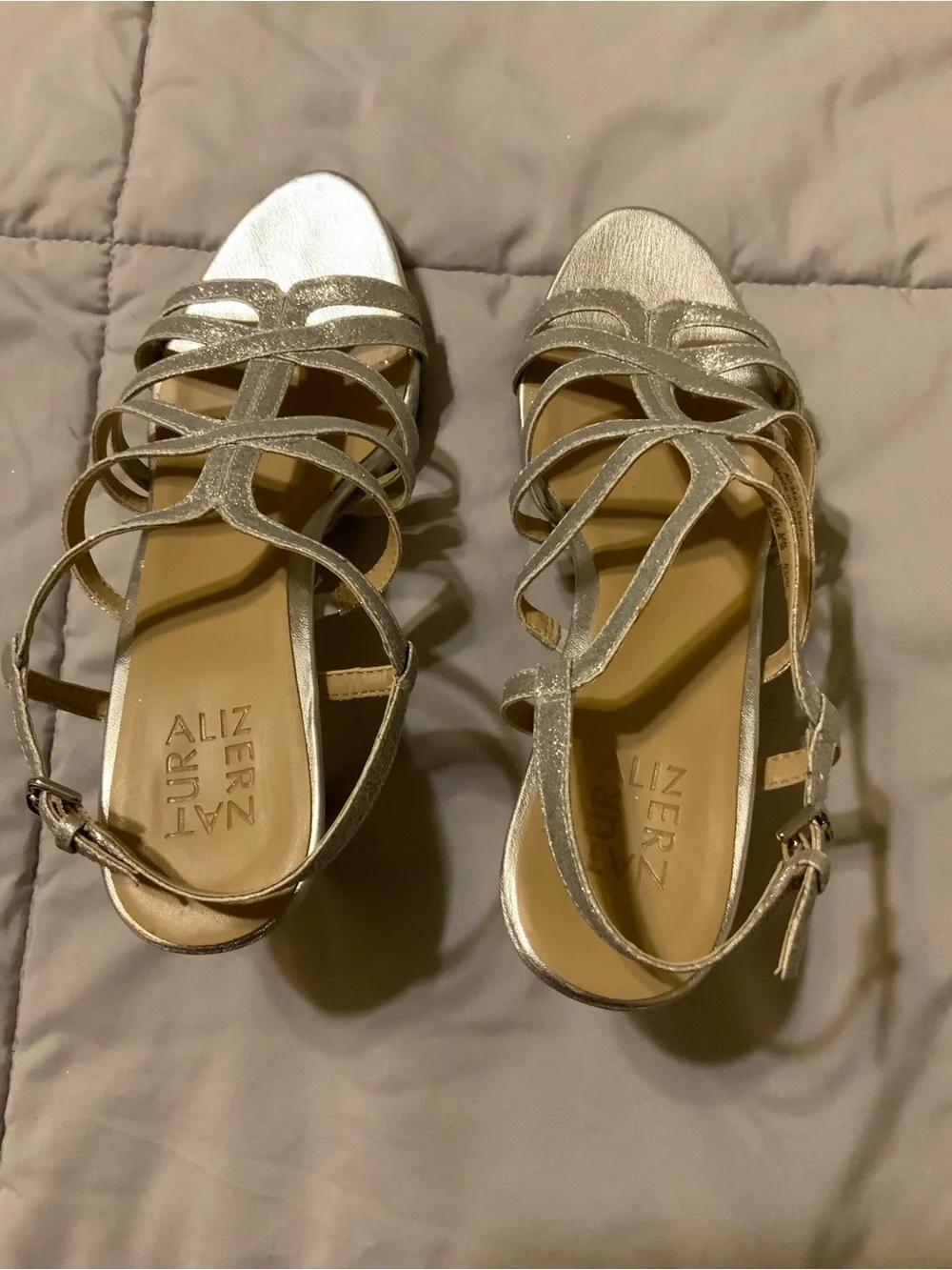 Naturalizer Womens Baylor Heeled Sandals Size US 8.5M Silver Glitter Party